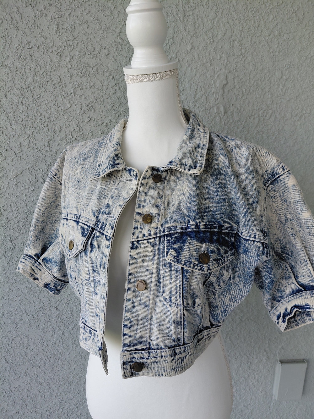 Vintage Paris Blues Acid Wash Cropped Denim Jacket Size M 80s 90s